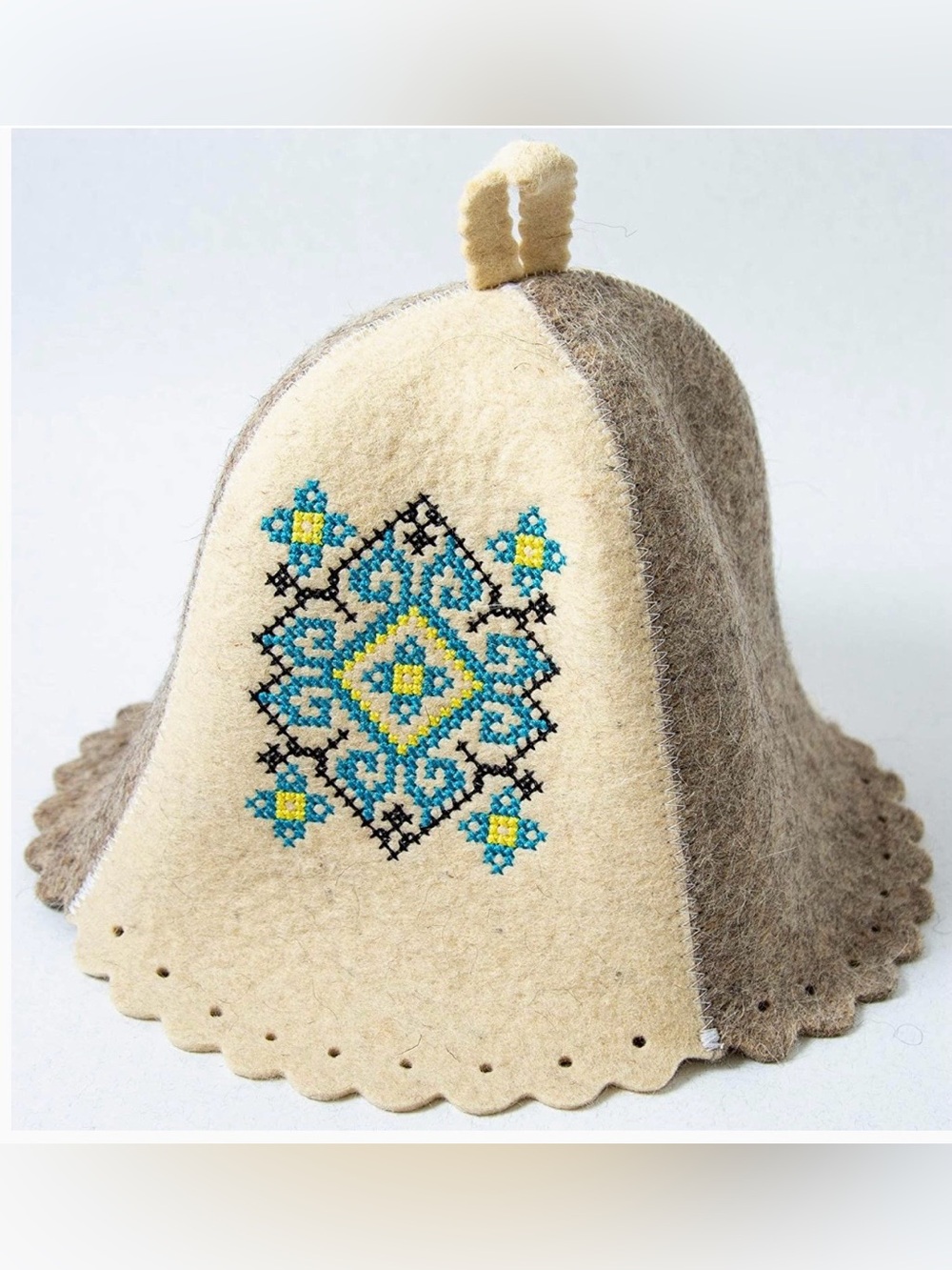 Ukrainian 100% Natural Wool Sauna Hat - Embroidered Banya Cap Unisex